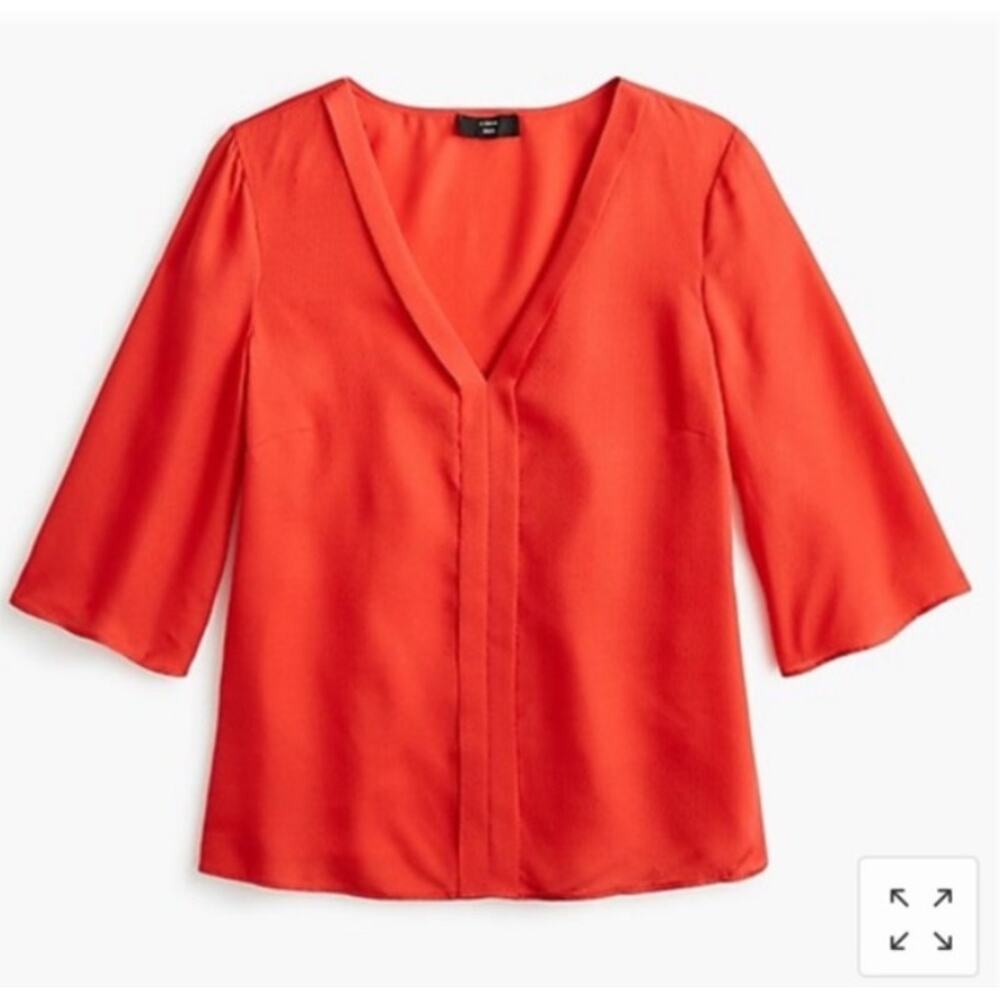 J. Crew 365 Red Silk V-Neck Top Size Small